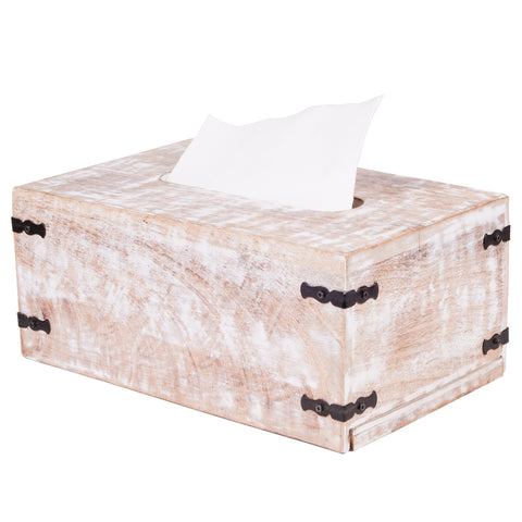 Rustic White Mango Wood Tissue Dispenser - Rectangle