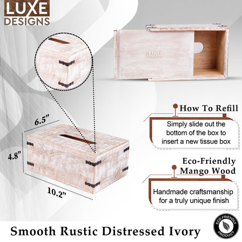 Rustic White Mango Wood Tissue Dispenser - Rectangle