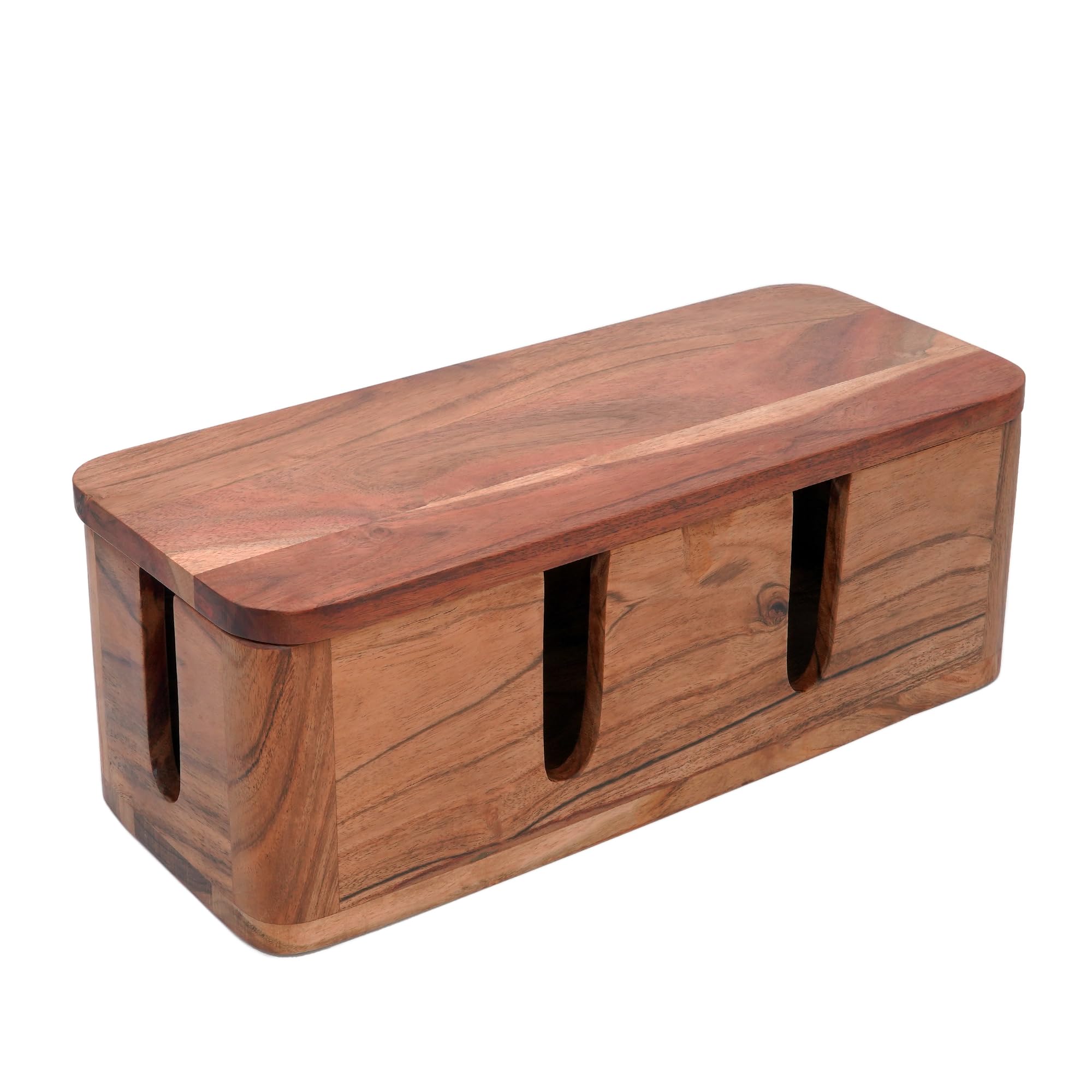 Cable Management Box & Cord Organizer - (Natural Acacia)