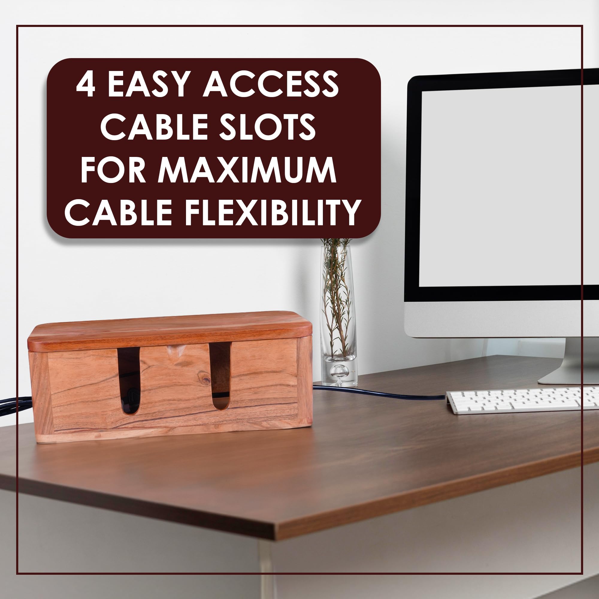 Cable Management Box & Cord Organizer - (Natural Acacia)