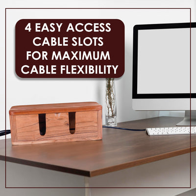 Cable Management Box & Cord Organizer - (Natural Acacia)