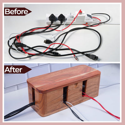 Cable Management Box & Cord Organizer - (Natural Acacia)