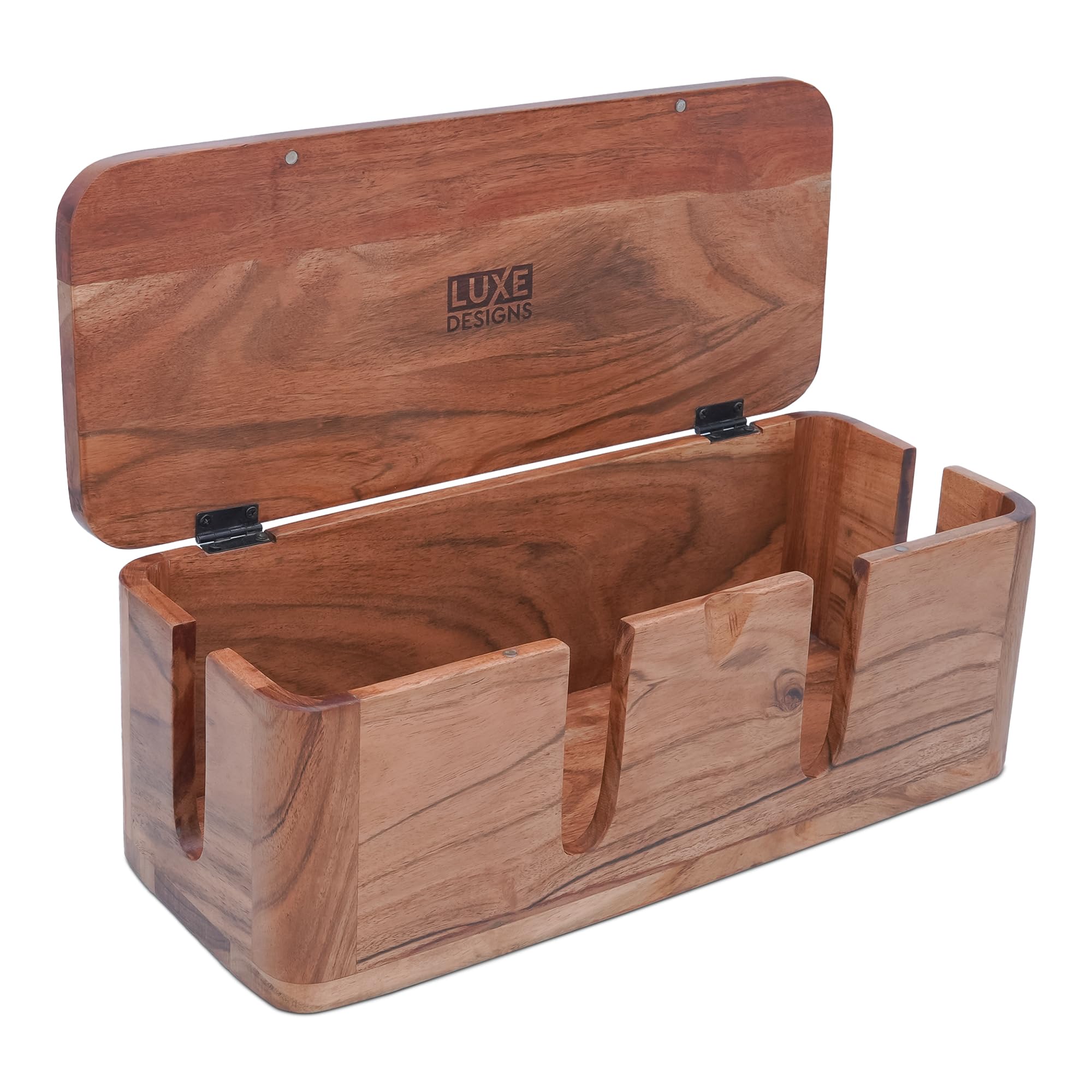 Cable Management Box & Cord Organizer - (Natural Acacia)