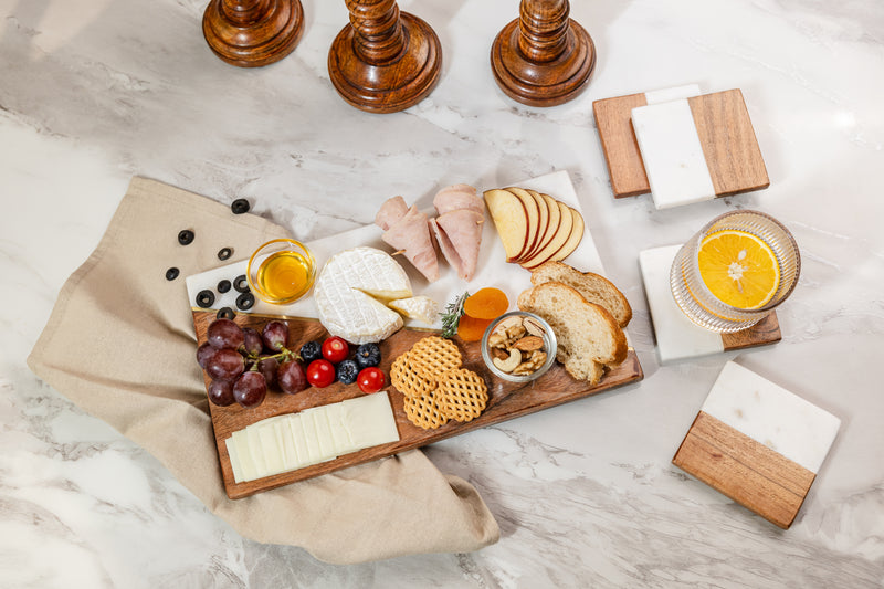 Artisan Triangle Marble and Wood Cheese Charcuterie Board