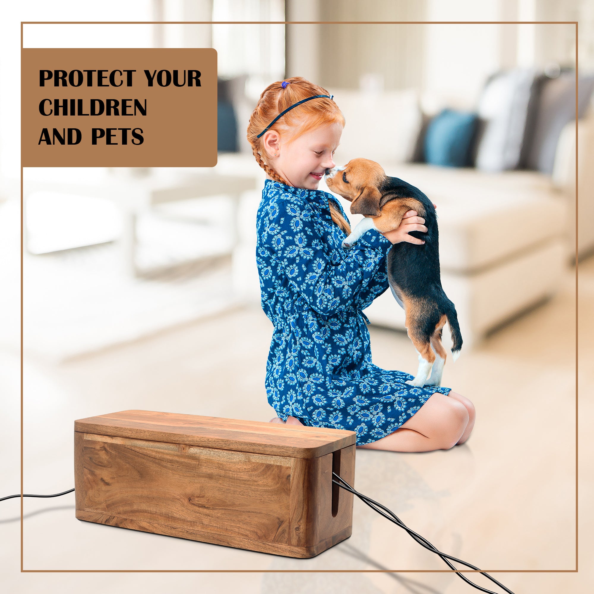 Cable Management and Power Strip Box - Acacia Wood( IND-NatAcaciaBox )