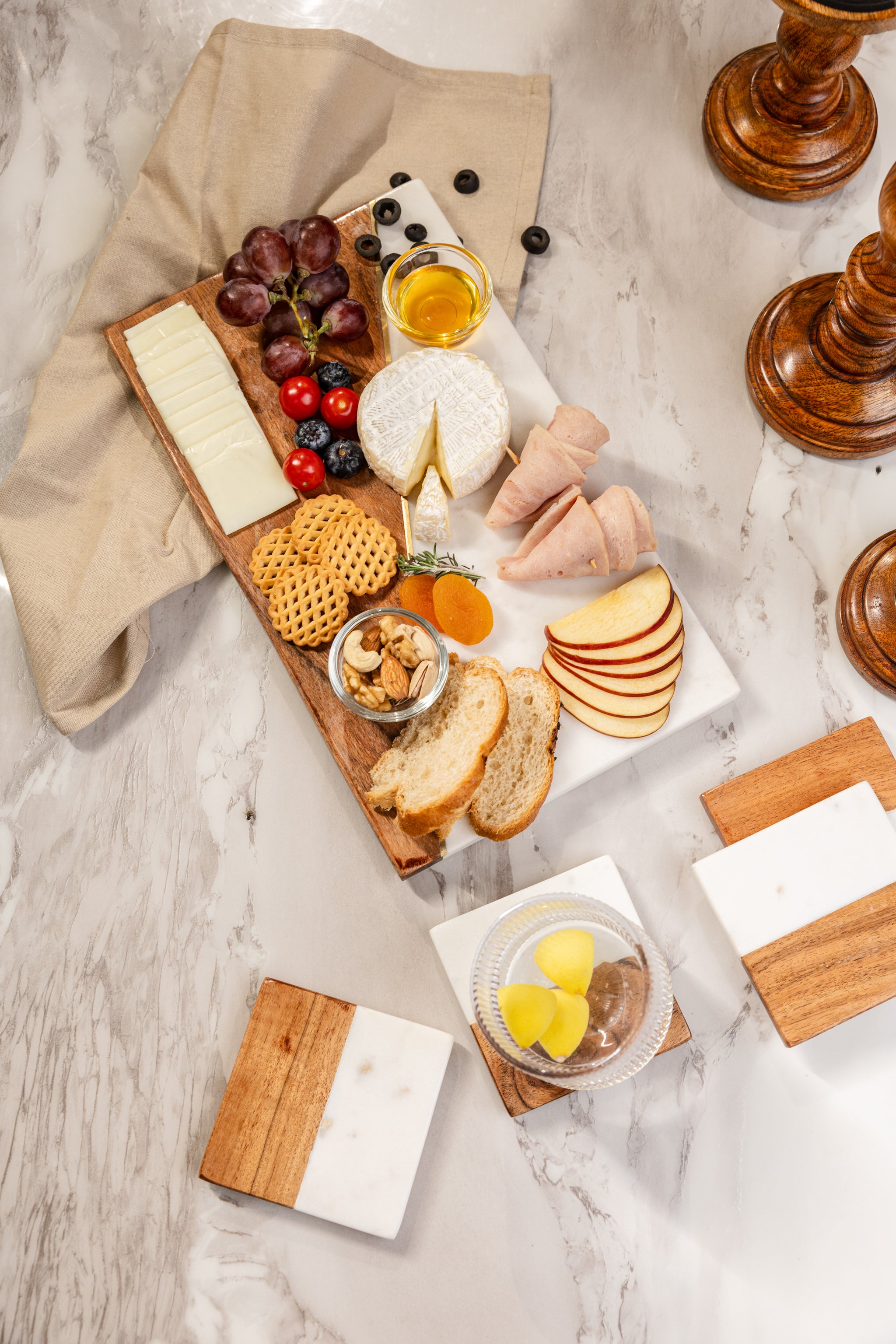 Artisan Triangle Marble and Wood Cheese Charcuterie Board