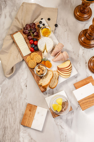 Artisan Triangle Marble and Wood Cheese Charcuterie Board