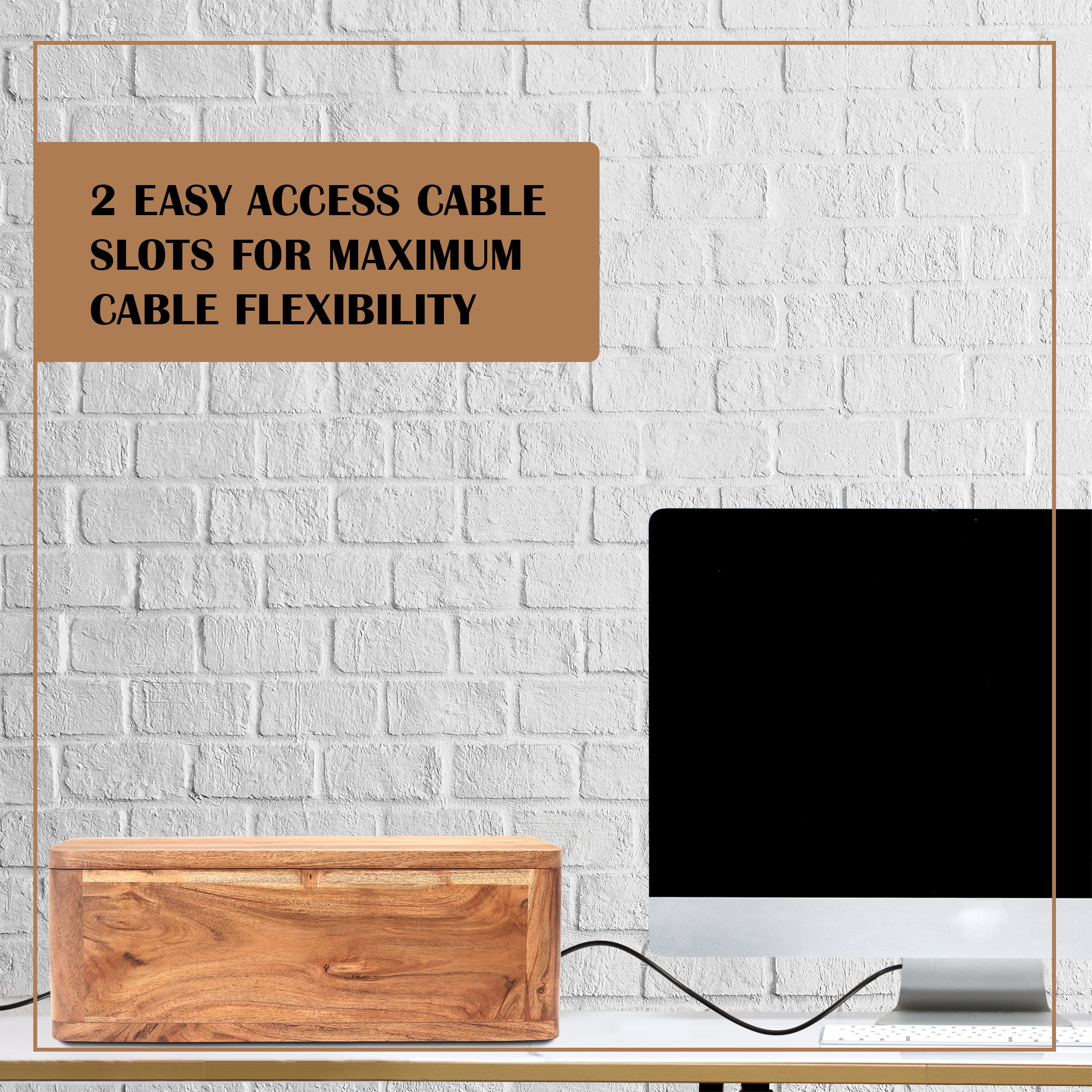 Cable Management and Power Strip Box - Acacia Wood( IND-NatAcaciaBox )