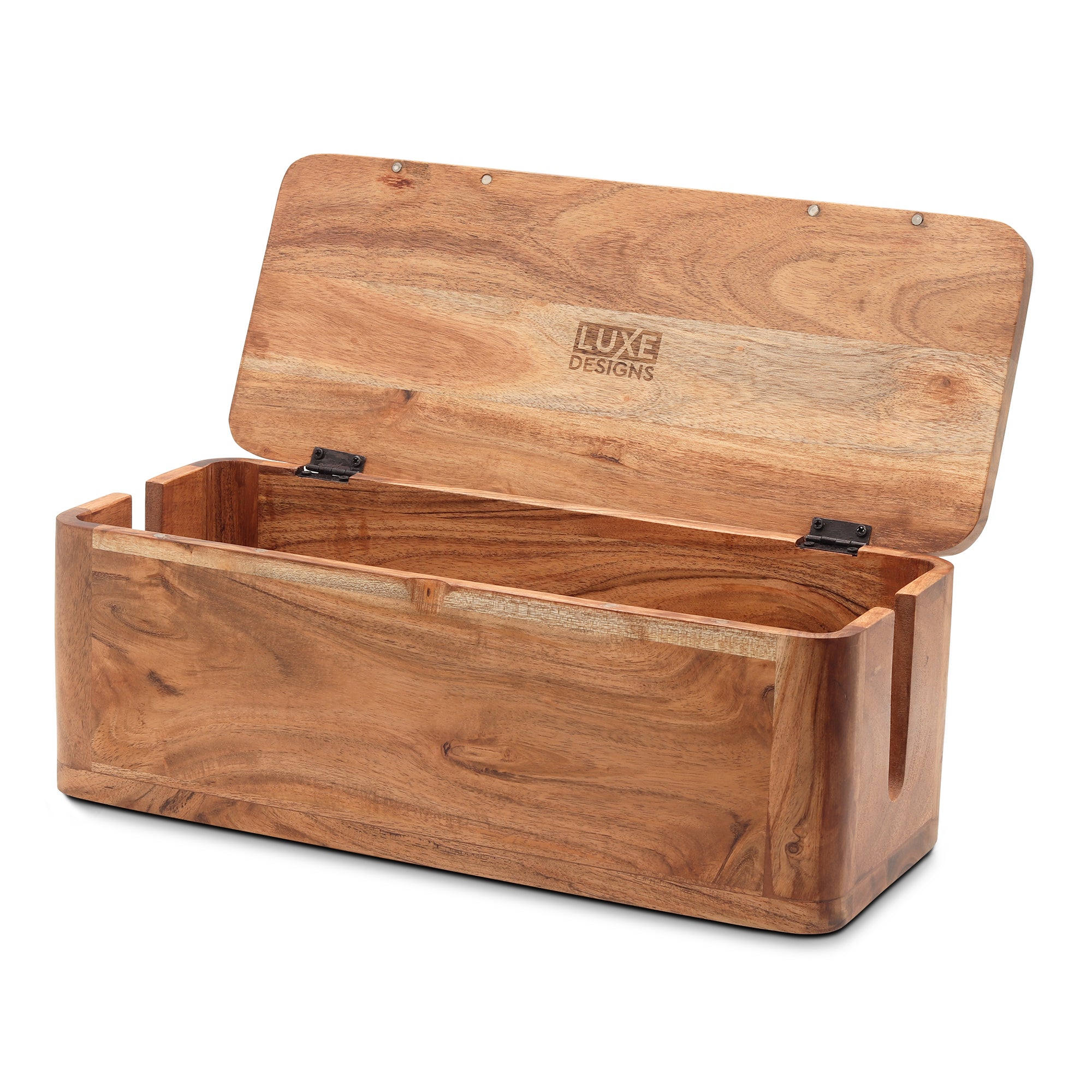 Cable Management and Power Strip Box - Acacia Wood( IND-NatAcaciaBox )