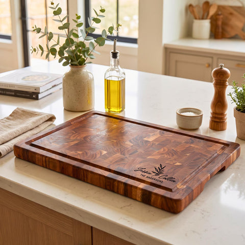 Personalized XL End Grain Butcher Block Cutting Board and Charcuterie Platter, Custom Engraved Wedding and Anniversary Gift