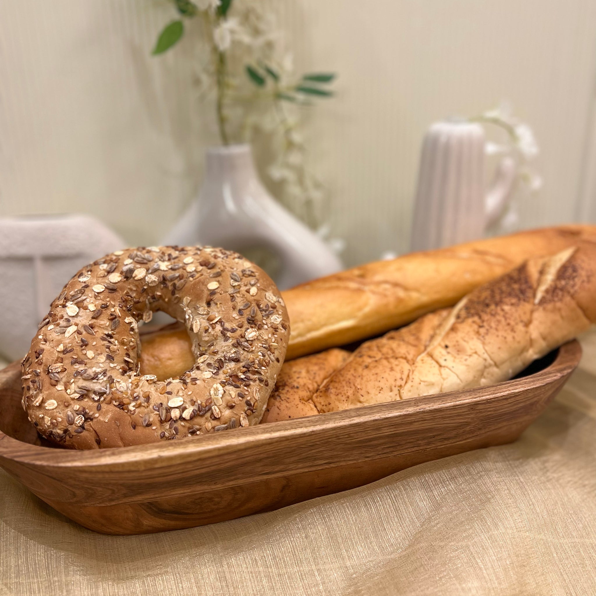 Acacia Natural Dough Bowl With Server  - Extra Large/Large (IND-NatDghBwlLG , IND-NatDghBwl)