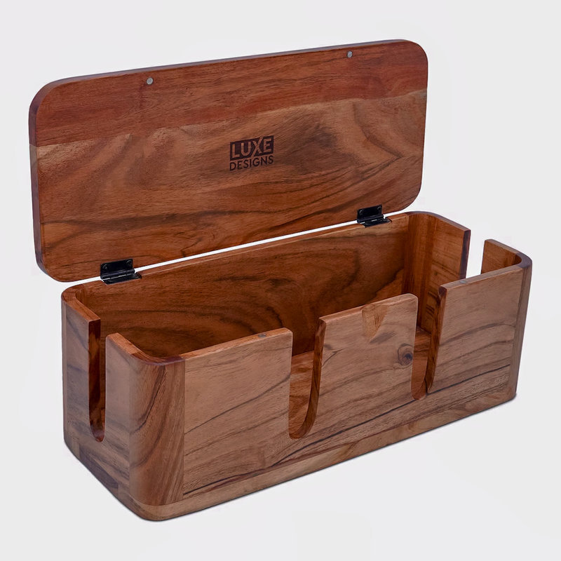 Wood Cable Organizer Box - Handcrafted - Ideal Cord Concealer for Home, Game Room, Tech - Keep Cables Neat and Tidy