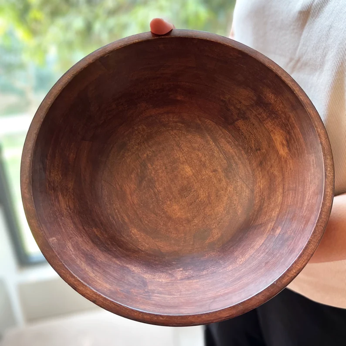 Dark Wood Salad Bowl with Serving Utensils