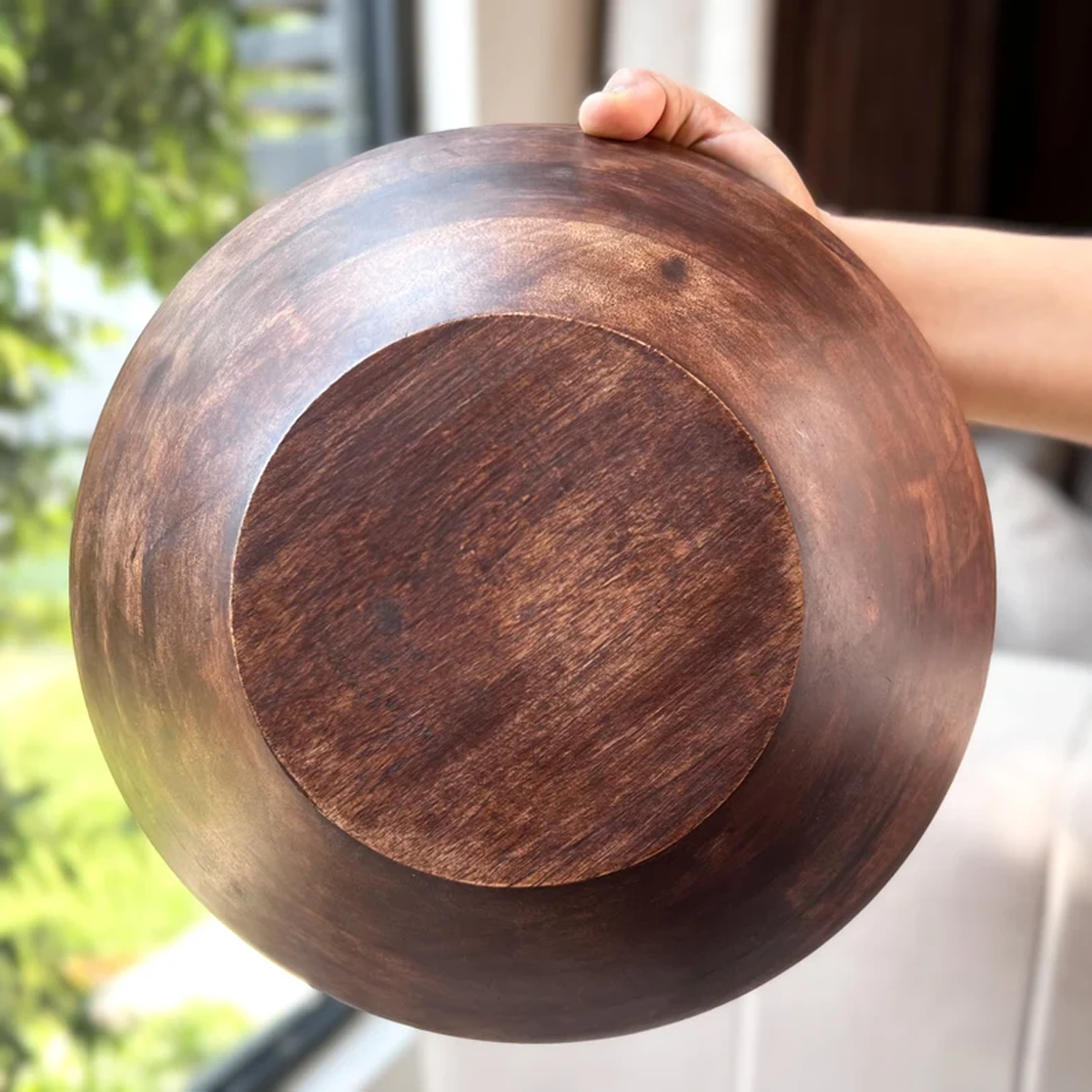 Dark Wood Salad Bowl with Serving Utensils