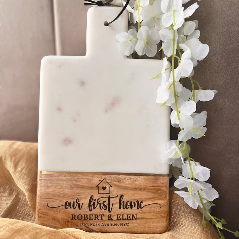 Marble Charcuterie Cheese Board, Unique Kitchen Gift, Custom Engraved, Housewarming, New Home, Wedding, Anniversary Gift