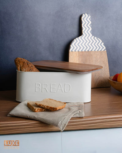 Metal Bread Box with Wooden Lid (IND-BreadBoxWT)