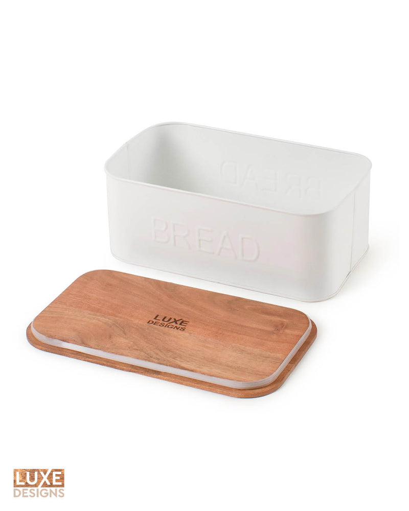 Metal Bread Box with Wooden Lid (IND-BreadBoxWT)