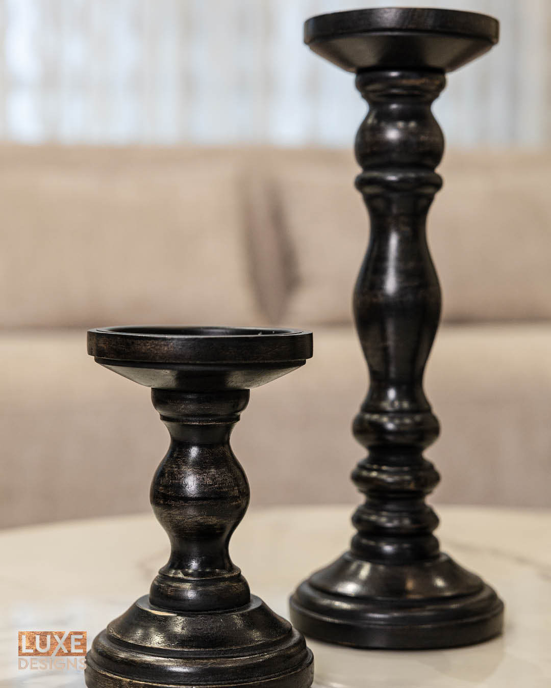 Black Mango Wood Candle Holders, Set of 3