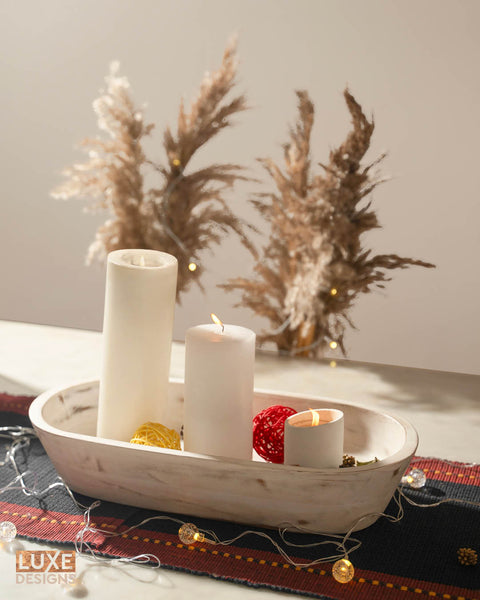 Wooden Dough Bowl - Large Rustic White Acacia Wood