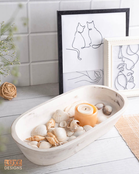 Wooden Dough Bowl - Rustic White Acacia Wood