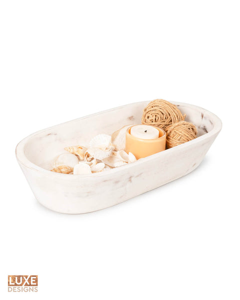 Wooden Dough Bowl - Large Rustic White Acacia Wood