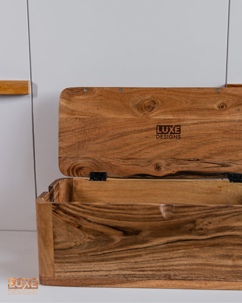 Cable Management and Power Strip Box - Natural Acacia Wood