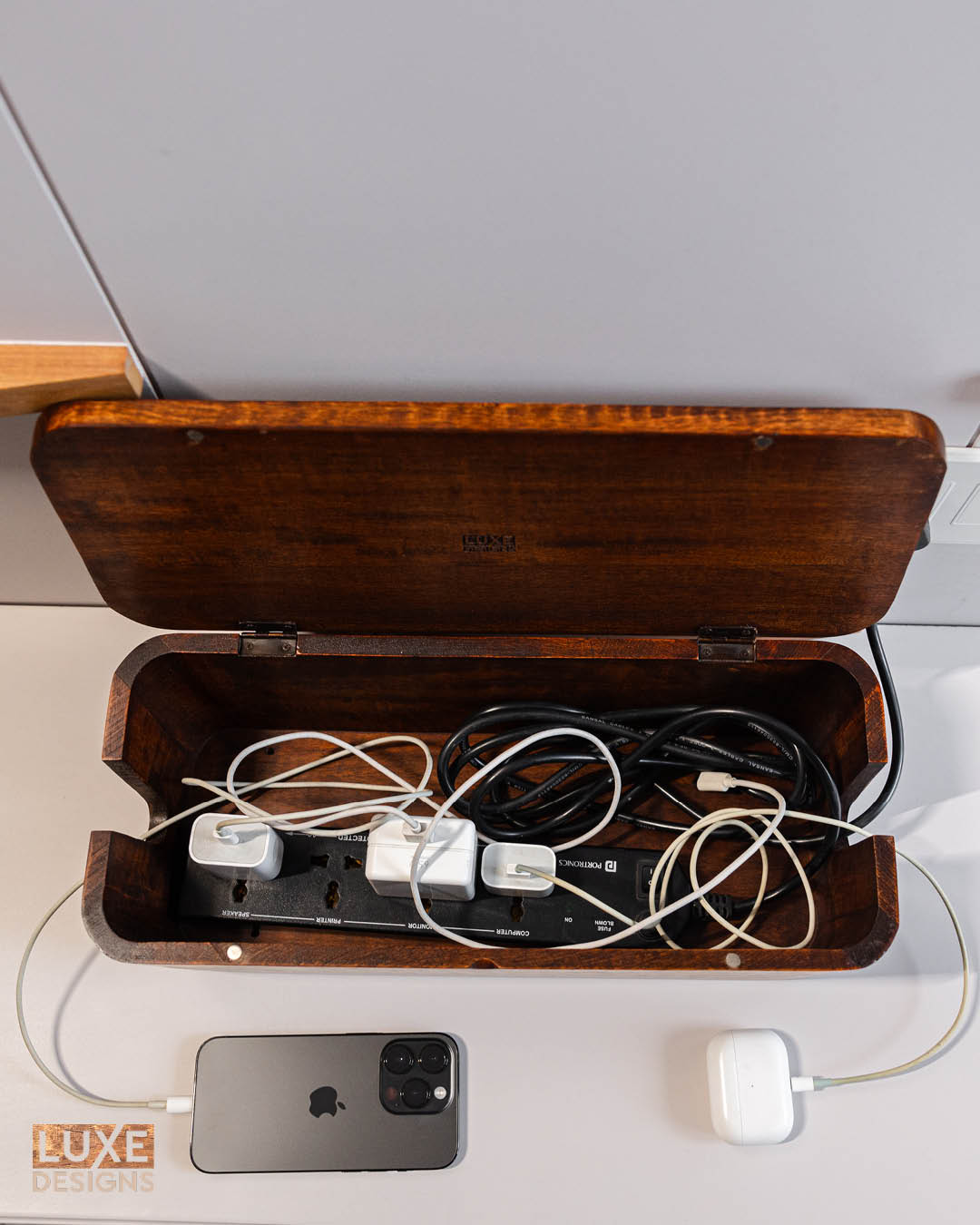 Cable Management Box - Mango Wood