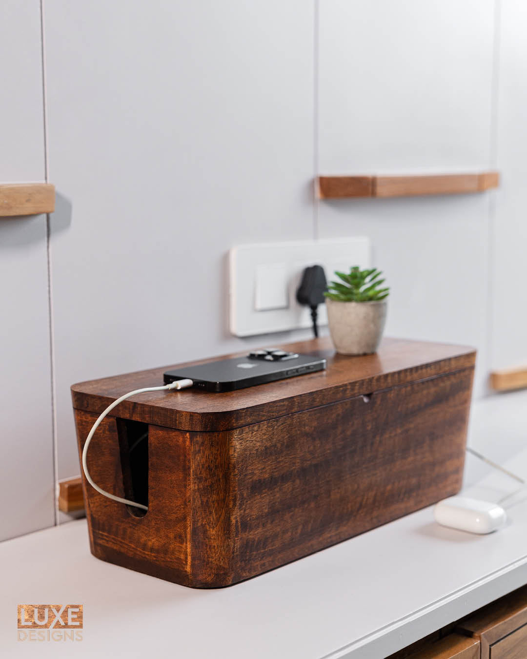 Cable Management Box - Mango Wood