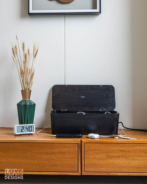 Cable Management Wood Box - Black