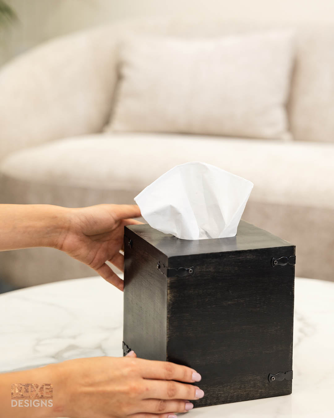 Black Mango Wood Square Tissue Box, Set of 2