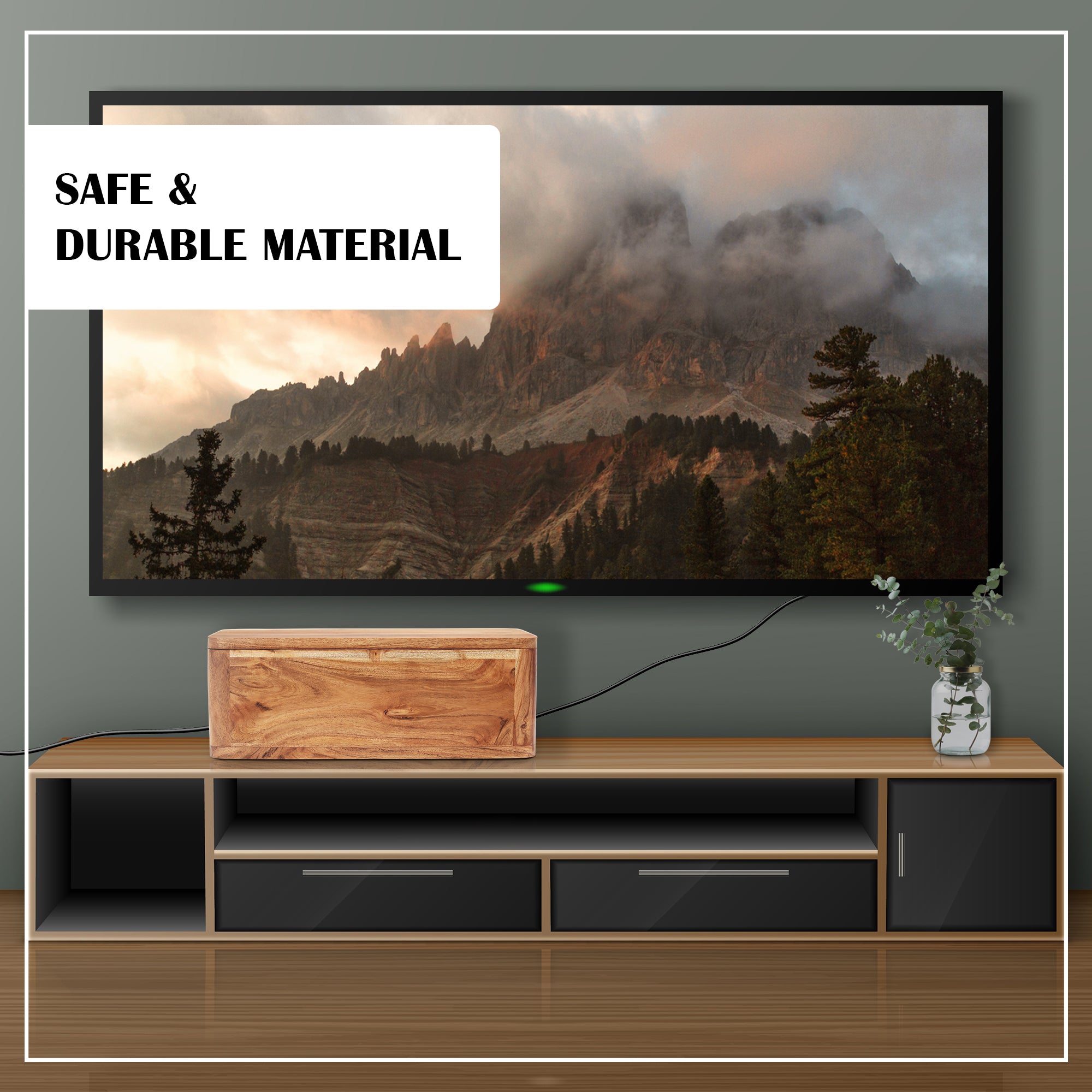Cable Management and Power Strip Box - Acacia Wood( IND-NatAcaciaBox )
