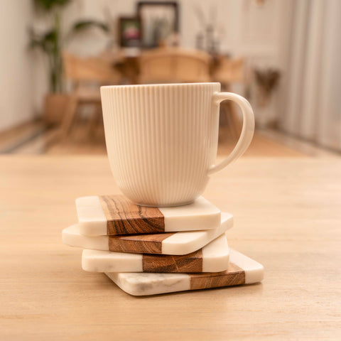 Wood & Marble Coaster Set | 4x4” Square Drink Coasters