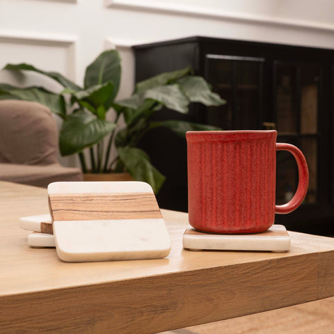 Wood & Marble Coaster Set | 4x4” Square Drink Coasters