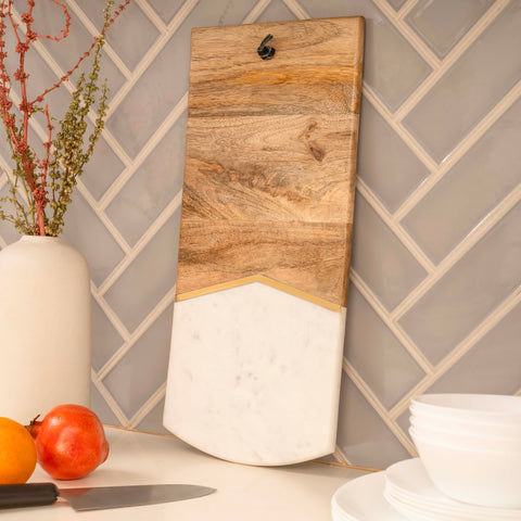 Cheese & Charcuterie Board | Mango Wood & White Marble Serving Board