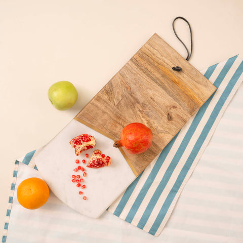 Cheese & Charcuterie Board | Mango Wood & White Marble Serving Board