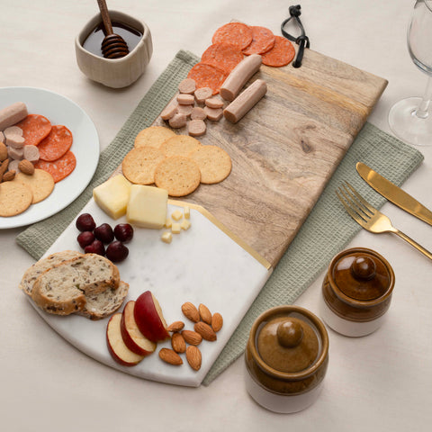 Cheese & Charcuterie Board | Mango Wood & White Marble Serving Board