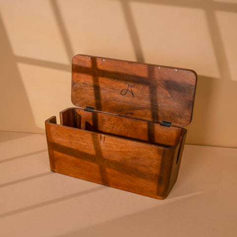 Extra Large Cable Management Box – Handmade Acacia Wood Cord Organizer & Power Strip Cover