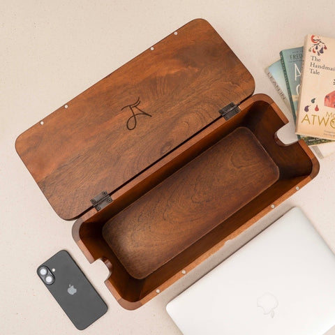 Extra Large Cable Management Box – Handmade Acacia Wood Cord Organizer & Power Strip Cover