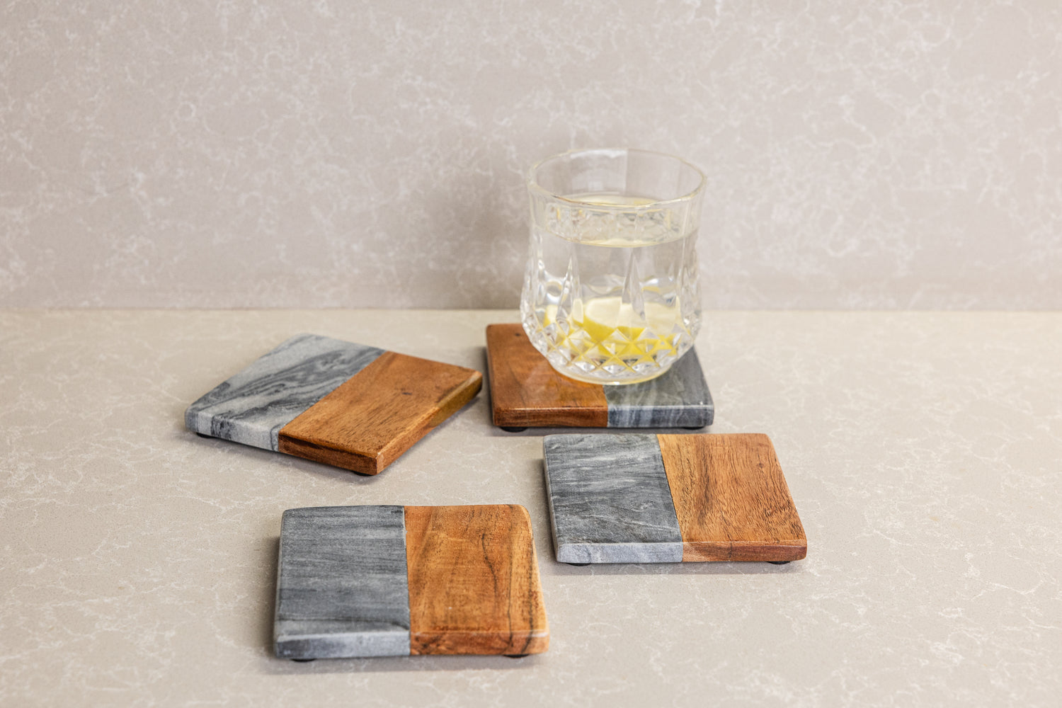 Artisan Marble and Wood Coaster Set of 4