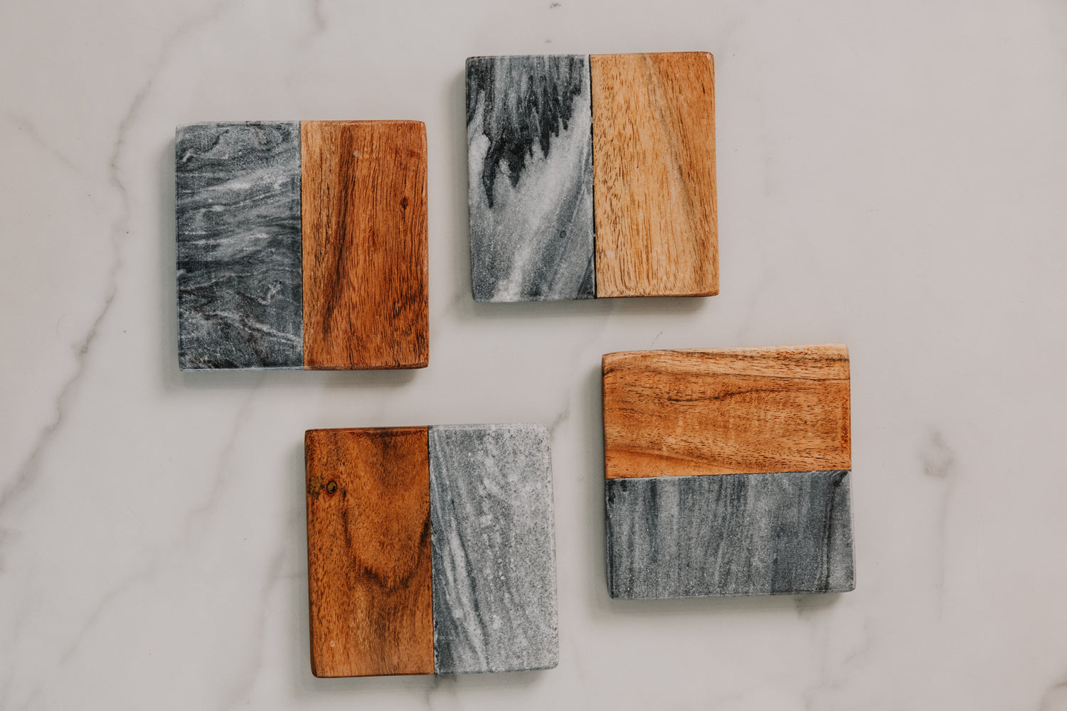 Artisan Marble and Wood Coaster Set of 4