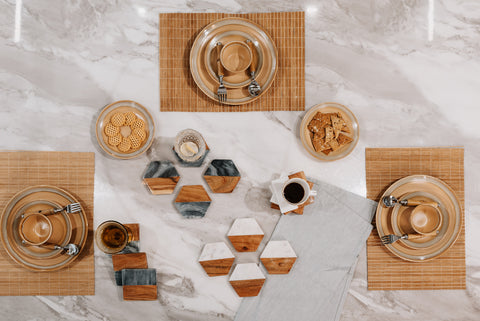 Artisan Marble and Wood Coaster - Set of 4