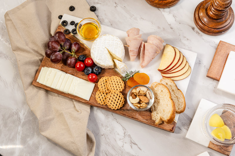 Artisan Triangle Marble and Wood Cheese Charcuterie Board