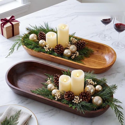 Wood Dough Bowl Extra Large, Rustic Wooden Bread Bowl, Handmade Table Centerpiece for Holiday Hosting (Dark Burnt)