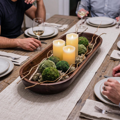 Wood Dough Bowl Extra Large, Rustic Wooden Bread Bowl, Handmade Table Centerpiece for Holiday Hosting (Dark Burnt)