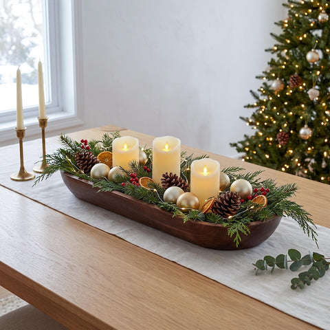 Wood Dough Bowl Extra Large, Rustic Wooden Bread Bowl, Handmade Table Centerpiece for Holiday Hosting (Dark Burnt)