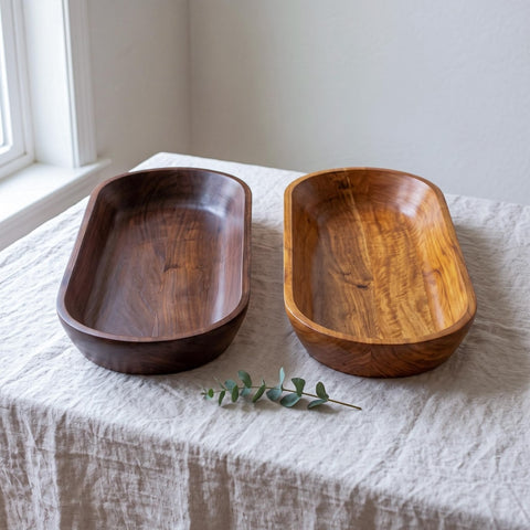 Wood Dough Bowl Extra Large, Rustic Wooden Bread Bowl, Handmade Table Centerpiece for Holiday Hosting (Dark Burnt)