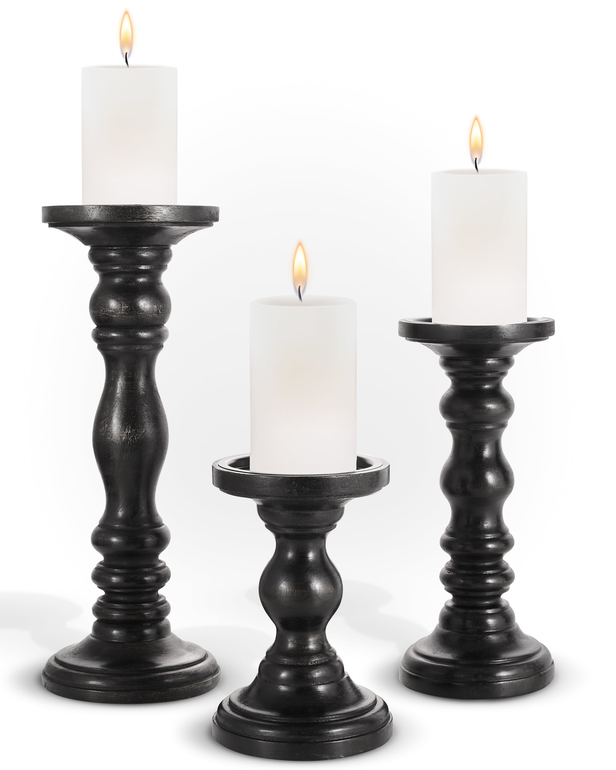 Black Mango Wood Candle Holders, Set of 3