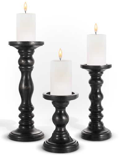 Rustic Wooden Candle Holders Set of 3 (6", 9", 12") (IND-BlackCH)