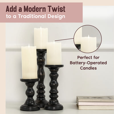 Rustic Wooden Candle Holders Set of 3 (6", 9", 12") (IND-BlackCH)