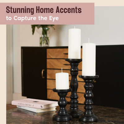 Rustic Wooden Candle Holders Set of 3 (6", 9", 12") (IND-BlackCH)